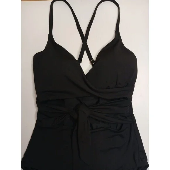 Calia Women's Swimsuit Sz 4 Black Tie Front Crisscross StrapFixed Cups $75 - Picture 3 of 13